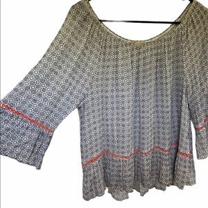 Democracy black and white woven peasant top